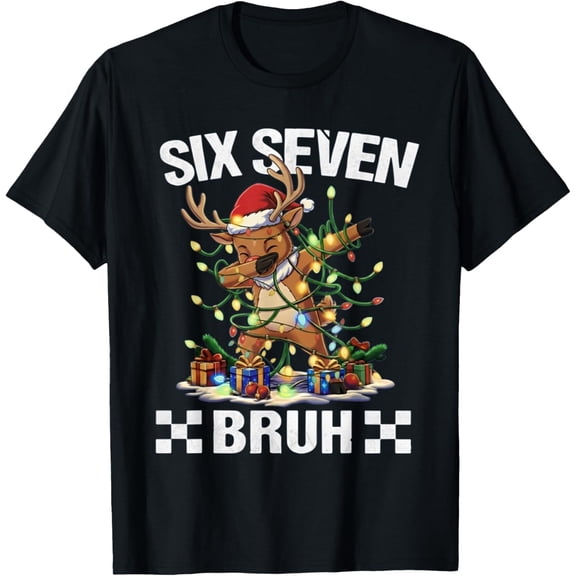 Funny 67 Christmas Six Seven Meme Dabbing Reindeer Boys T-Shirt