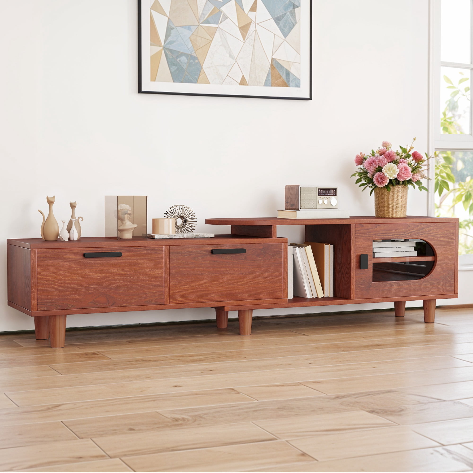 Uforic Extendable TV Stand with 2 Drawers & Cabinet Adjustable Corner Entertainment Center
