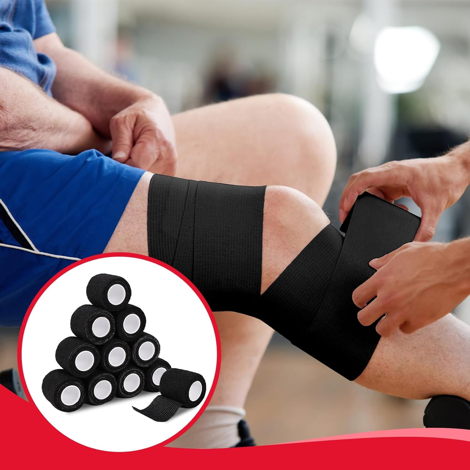 COCPOK Self Adherent Cohesive Wrap Bandages,64 Pack Black Athletic Tape,Self Adhesive Bandage Wrap 2 Inch x 5 Yard,Elastic Cohesive Bandage Wrap,Breathable Sports Wrap for Wrist Ankle,Vet Wrap for Pet
