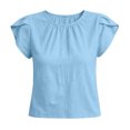 thumbnail image 6 of Ahdbta Women Dressy Casual Tops Summer Loose Work Blouses Cotton Linen Flutter Short Sleeve Crew Neck Shirts, 6 of 6