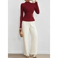 thumbnail image 7 of Pink Queen Spring 2026 Women's Summer Mock Neck Long Sleeve Tops Pleated Wrap Waist with Metal Buttons Stretch Slim Fit Shirts, 7 of 7