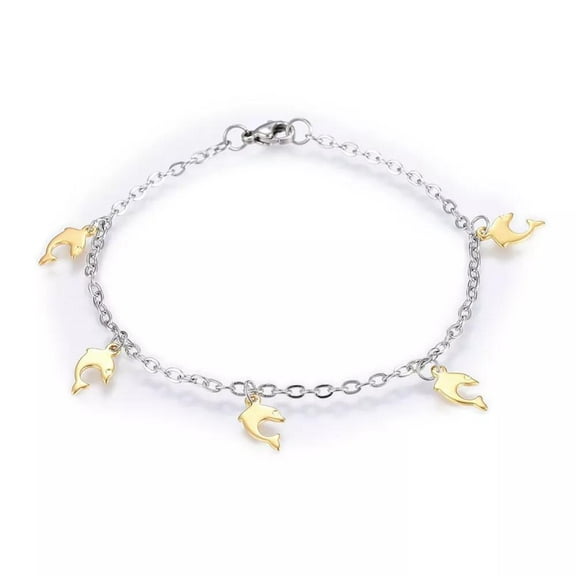 Stainless Steel Charm Bracelet Lobster Dolphin Gold Silver Color 7.8" 2.5mm A72