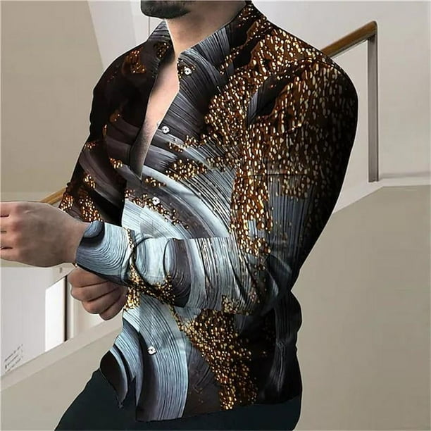 Camisa de manga larga con estampado de cielo estrellado para hombre Diseño de moda Camisas de manga larga de lujo para hombre Camisas con solapa con botones para las cuatro estaciones