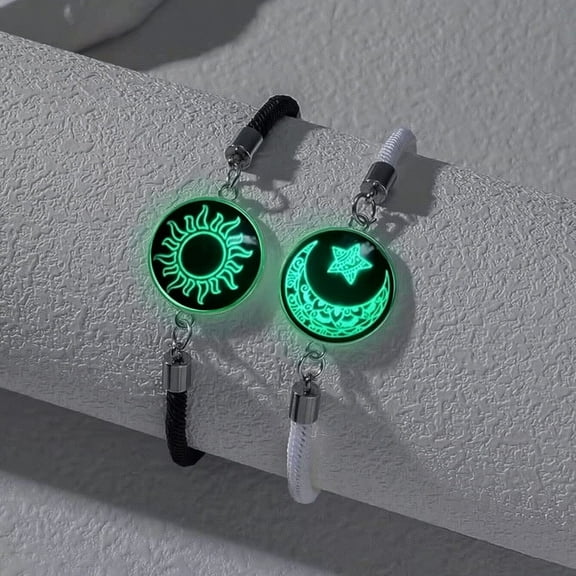 2-Pack Magnetic Sun & Moon Bracelets – Luminous Couples Jewelry for Long-Distance Love, Matching His Hers Bracelets, Romantic Gift for Anniversary Valentine Day