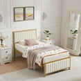 thumbnail image 2 of VECELO Twin Size Metal Platform Bed Frame, Modern Upholstered Bed Frame with Velvet Tufted Headboard and Footboard, No Box Spring Needed, Gold & Beige, 2 of 7