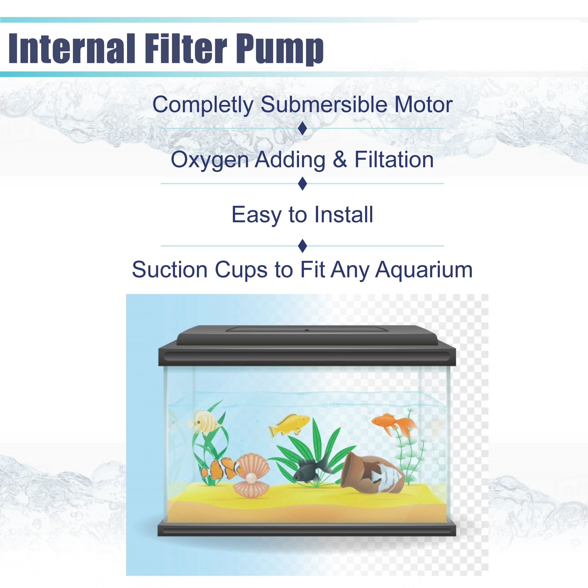 Aqua Dream 3In1 Aquarium Internal Filter Water Pump Oxygen 660 GPH