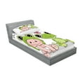 thumbnail image 2 of Ambesonne Cartoon Fitted Sheet & Pillow Sham Set, Frog Love Friends, Twin, White Cream Green, 2 of 2