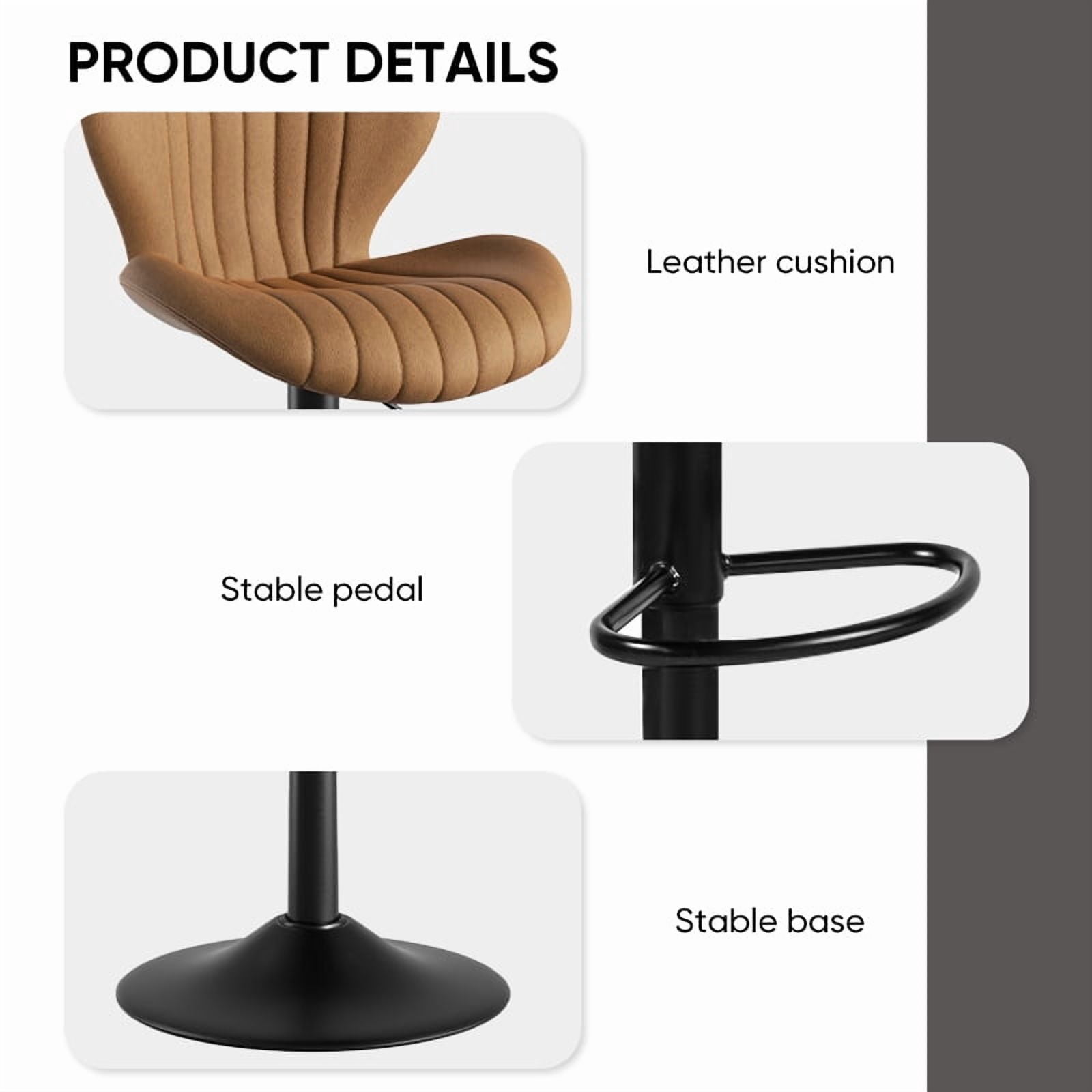 Daluvenix Swivel Bar Stools Set of 1 with Back, Adjustable Counter Height Bar Chairs with Heavy Duty Metal Base for Kitchen Island Dining Room Pub, Brown