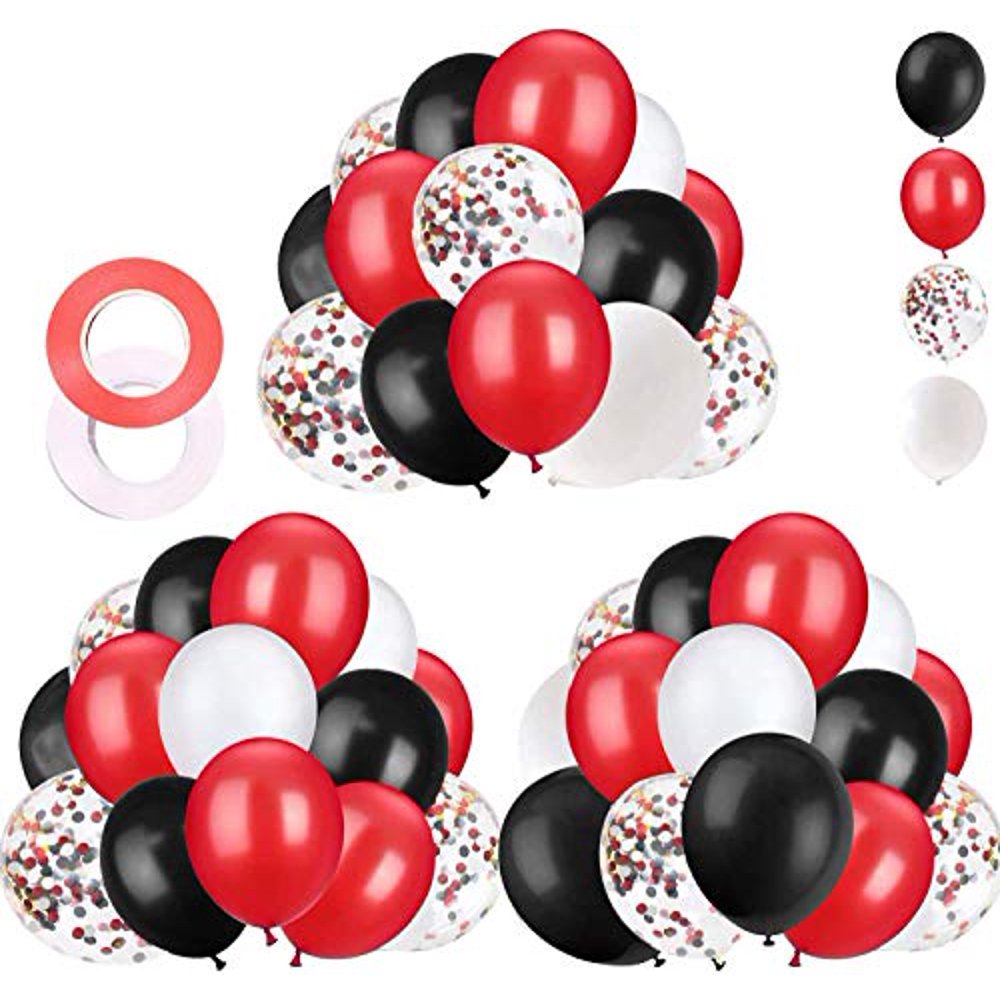 62 Pieces Black Red Confetti Balloons Kit, 12 Inches Black Red White