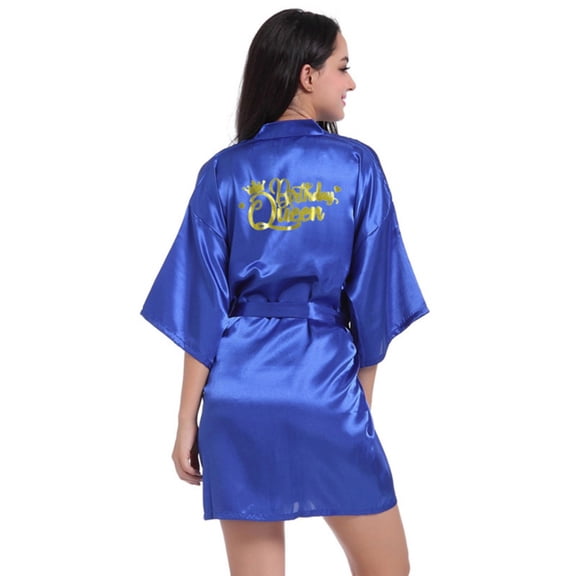 LYMAYTER Women's Fashion Bathrobe Short Satin Kimono Gold Glitter Birthday Wedding Party Robe