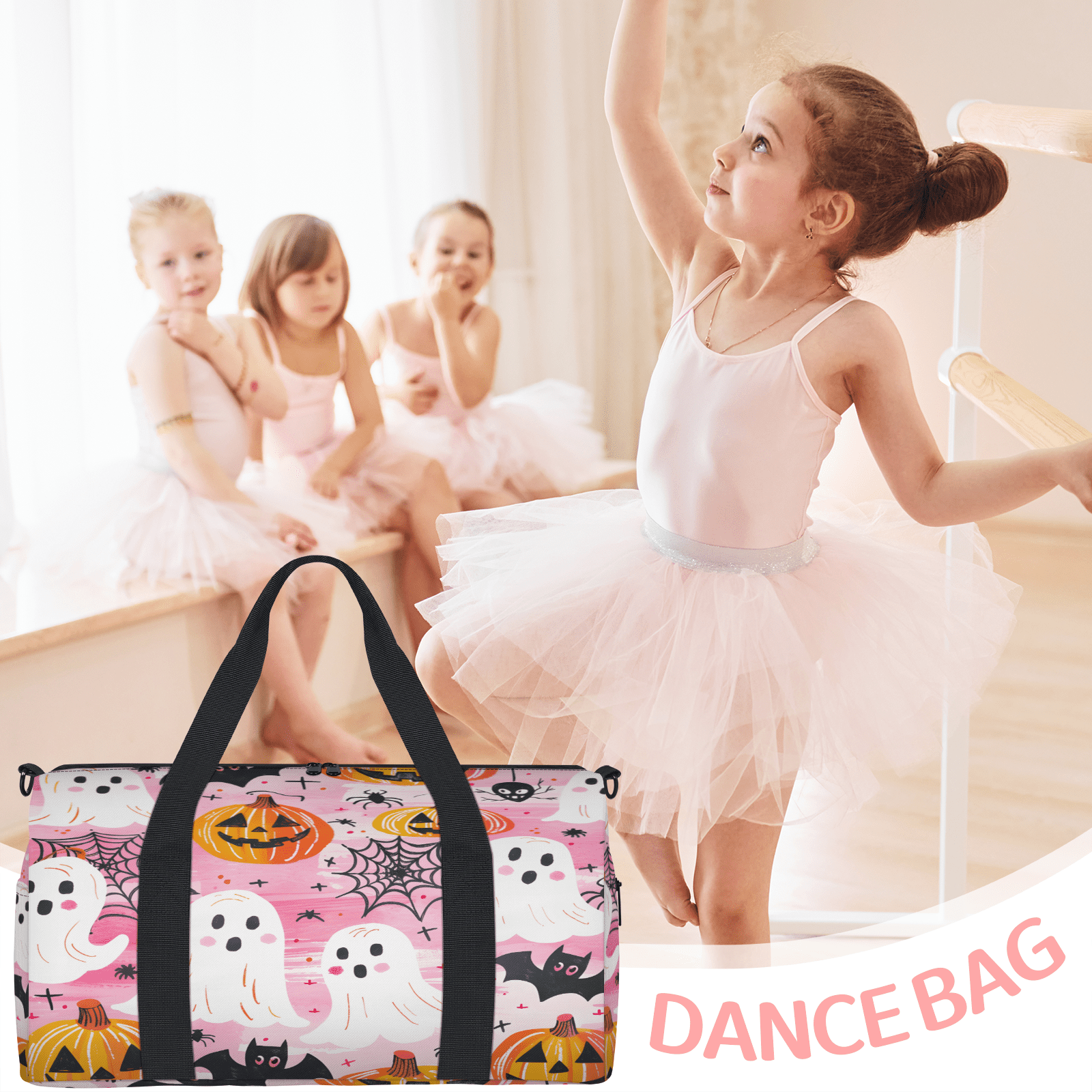 Herdesigns Halloween Gym Bag for Women, Duffle Bag for Travel Sport, Ghost Pumpkin Lightweight Waterproof Carry on Weekender Dance Yoga Workout Bags