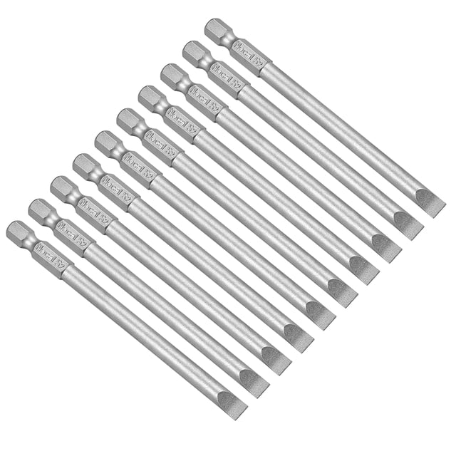 10 Pcs 1/4" Vástago Hexagonal 100mm Longitud Magnético SL6 Cabeza Ranurada Brocas de Destornillador Acero Aleado S2