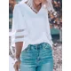 thumbnail image 3 of Nueva blusa informal de mujer de talla grande 1XL-8XL con escote en V holgado y costura de malla con mangas 3/4 para vacaciones, blusas tipo túnica para mujer, 3 of 5