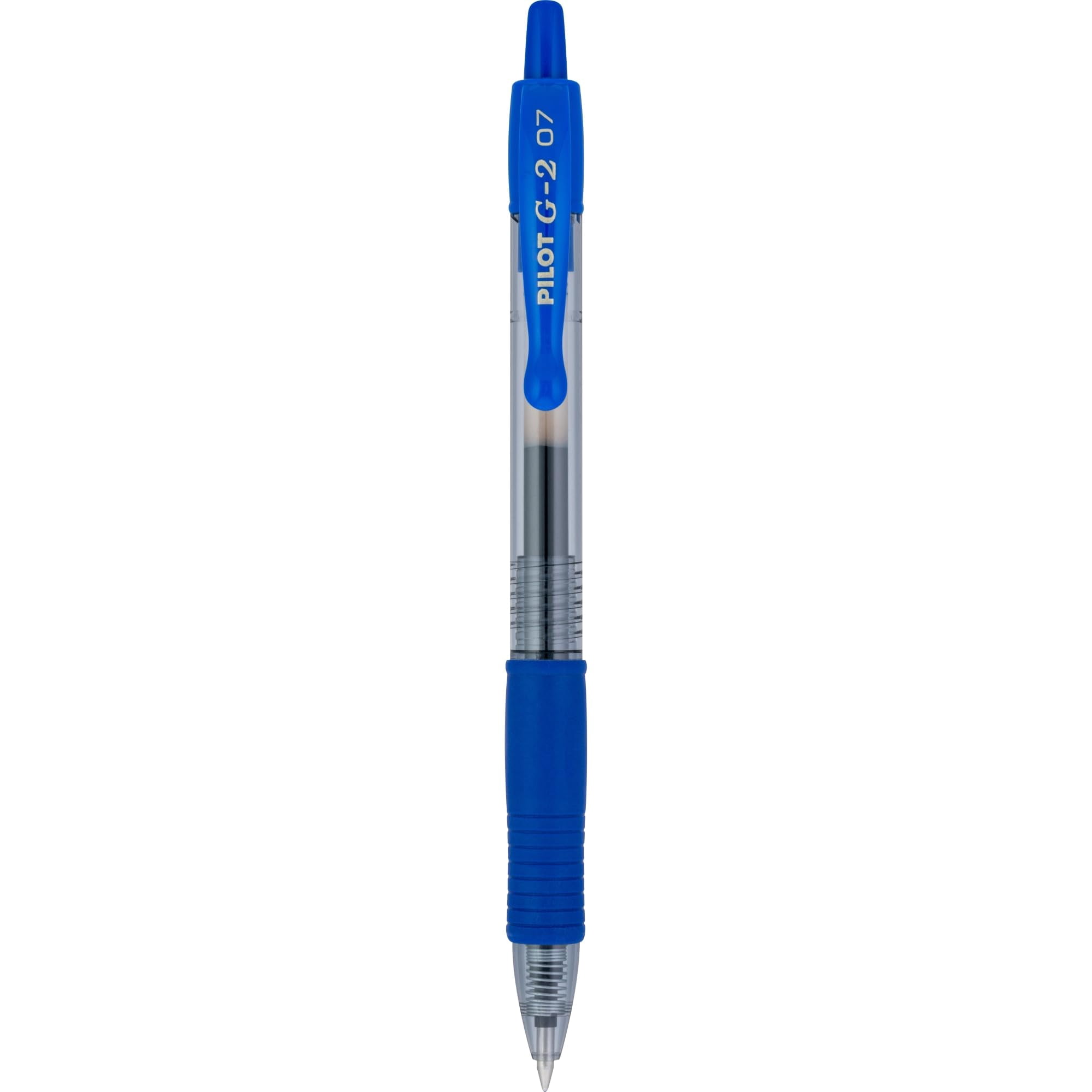 Pilot G2 Retractable Gel Pen, Fine Point, 0.7mm, Clear Barrels, Blue Ink, Tub Of 36 Pens