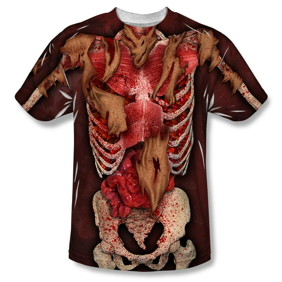 Halloween Spooky Costume Skinned Human Body Skeleton Adult Front Print T-Shirt