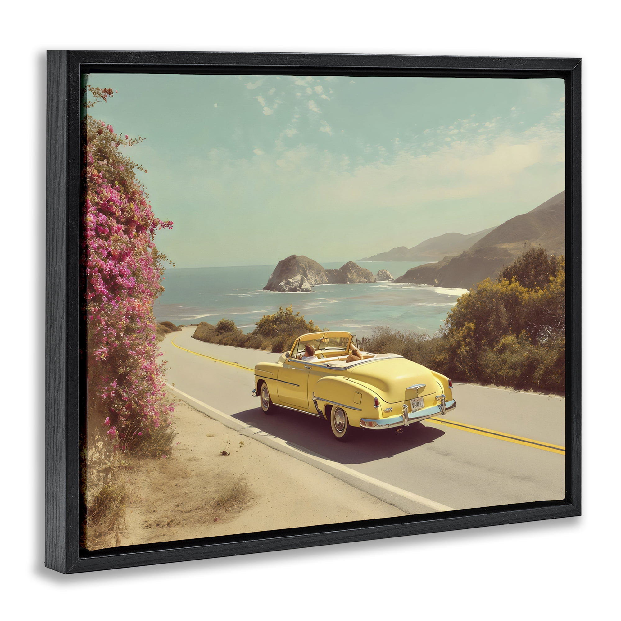 Stupell Industries Vintage Yellow Ride Black Framed Floater Canvas Wall Art, design by Franklyn Gregory