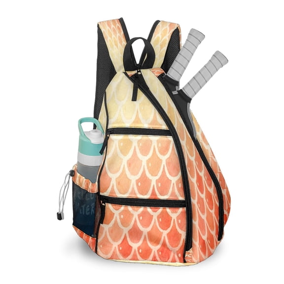 Pickleball Bag with Padded Back, Red Mermaid Scales Multi-Compartment Paddle Backpack, Lightweight Nylon Sports Bag for Men & Women
