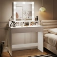 Reettic Vanity Table Set, Lighted Mirror, Makeup Desk, 2 Storage