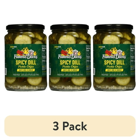 (3 pack) Famous Dave's Spicy Dill Chips, 24 fl oz Jar