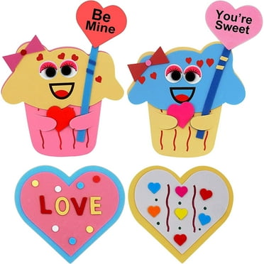 4E's Novelty Valentine Foam Craft Kit, Makes 12 Cupcake & Heart Magnets for Kids