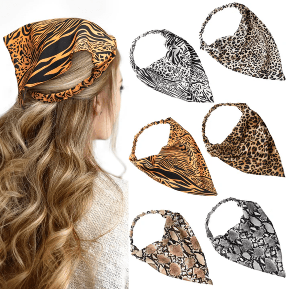 MALLMALL6 Retro Hair Scarf Headband,Triangle Head Kerchief Elastic Turban Headbands,6Counts