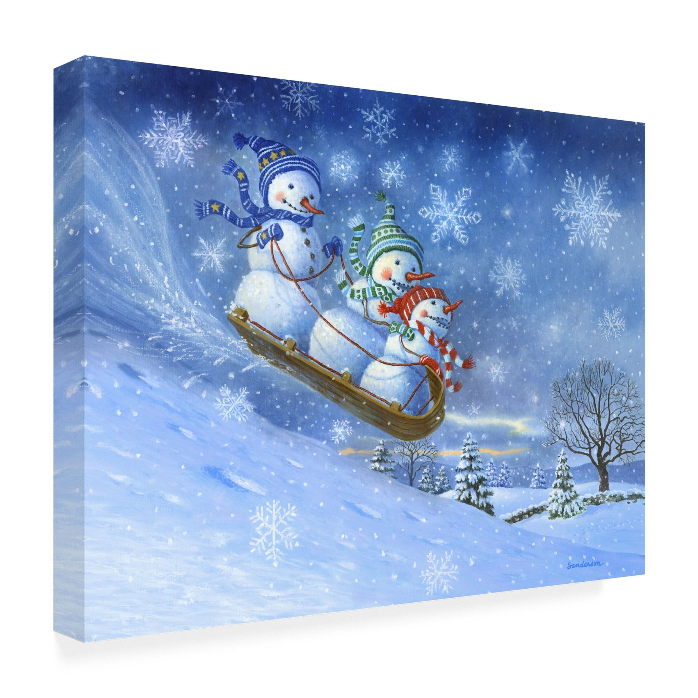 Ruth Sanderson 'Sledding Snowmen' Canvas Art