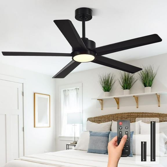 Conciseer Morden Ceiling Fans with Lights,52 Inch Ceiling Fans with Remote for Bedroom Living Room Kitchen, 5 Blades 6 Speed Reversible Quiet DC Motor Black
