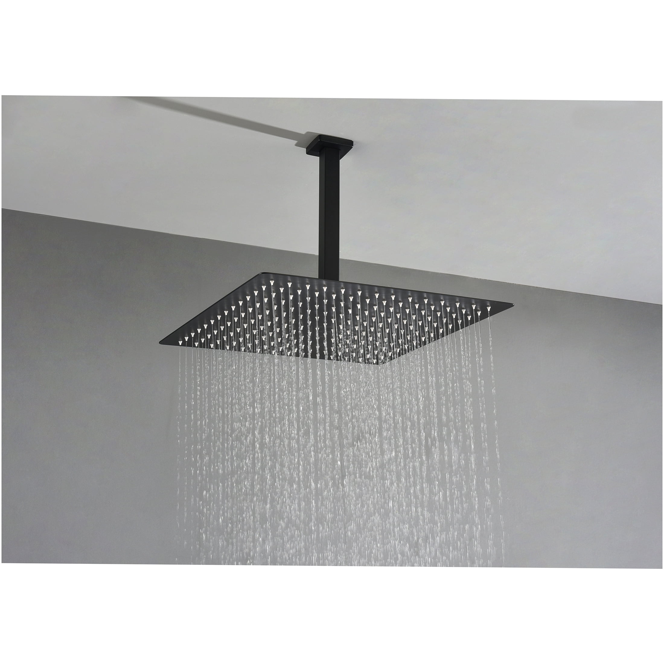 JERFIT 16 Inch Rain Shower Head, Matte Black Luxury Rainfall Showerhead with Self-Cleaning Nozzles, High Pressure Stainless Steel Fixed Showerhead for Bathroom