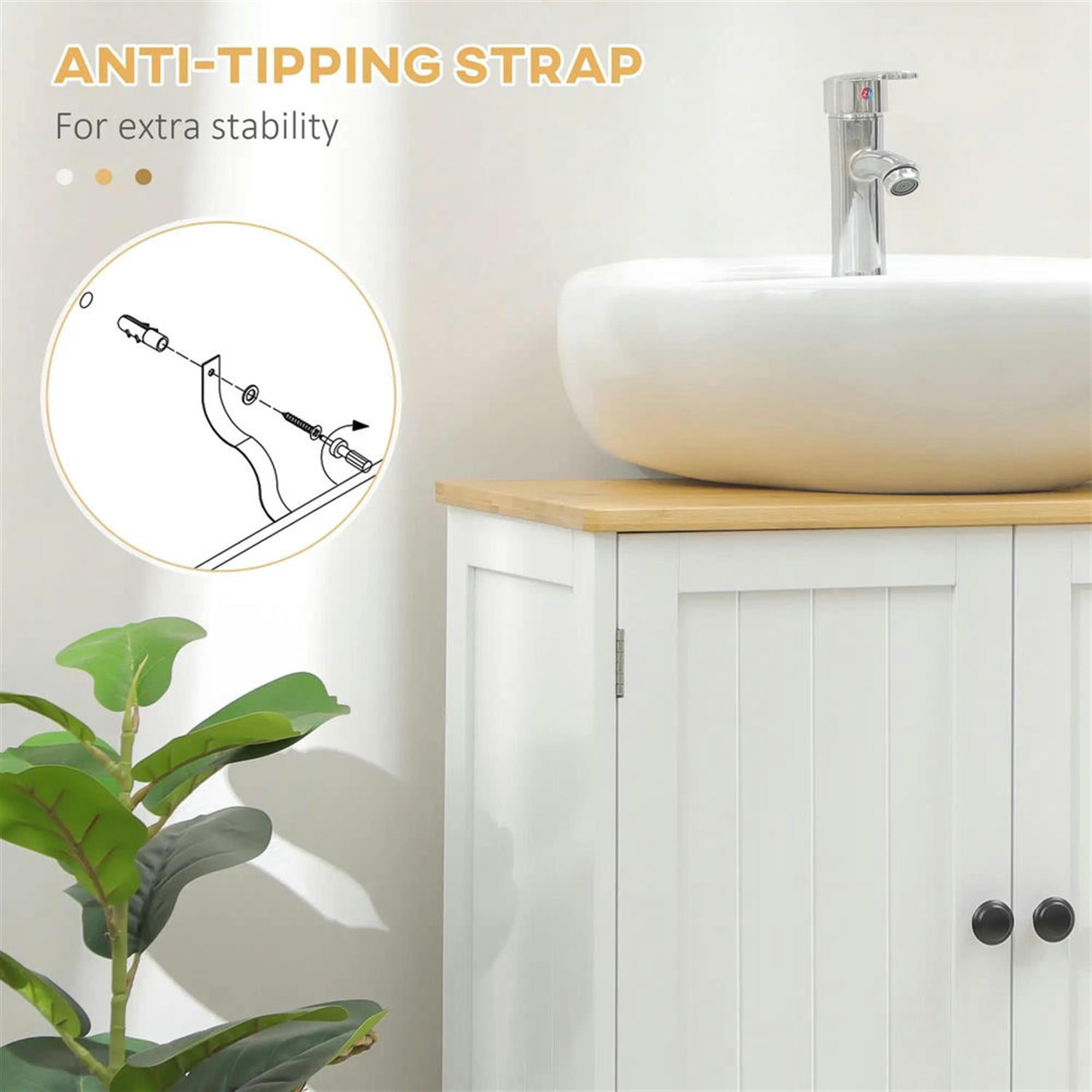 Demi Bonn 23" Freestanding Bathroom Vanity with U-Shape Cut-Out, Pedestal Sink 2-Door Cabinet, Under Sink Cabinet, White