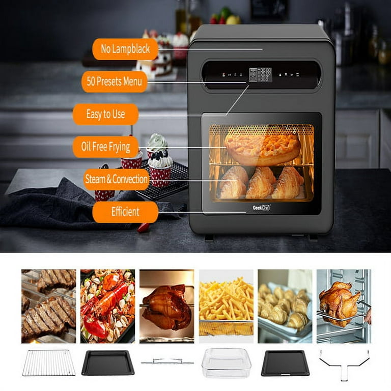 Dropship Geek Chef Steam Air Fryer Toast Oven Combo , 26 QT Steam  Convection Oven Countertop , 50 Cooking Presets, With 6 Slice Toast, 12  Pizza, Black Stainless Steel. Ban On