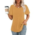 thumbnail image 2 of Annhoo Summer Womens Tops Pleated Front Shoet Sleeves Tunic Shirt Casual Solid Color Trendy Going out Vacation Blouse, 2 of 8