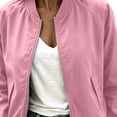 thumbnail image 5 of Womens Stand Collar Bomber Jacket Zip Up Long Sleeve Lightweight Casual Baseball Outwear Coat Loose Fit Daily Streetwear Tops Pink,L, 5 of 9