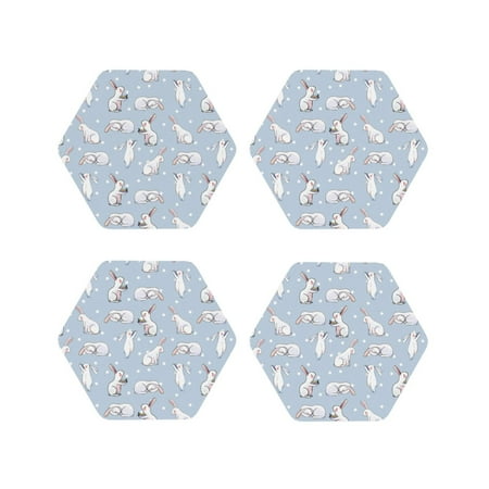 

Junzan Rabbit Is Eating Carrots Print Coasters for Drinks - Leather Coasters Set of 4 for Coffee Table for Housewarming/Kitchen/Bar/Decor-Hexagon