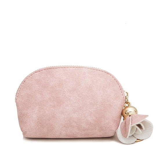 Cartera para niñas Qarigey con colgante de borla de flores llavero portátil almacenamiento monedas pasaporte monedero tarjeta color rosado