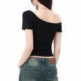 thumbnail image 4 of Off the Shoulder Tops for Women Casual Loose Short Sleeve T-Shirts 2026summer Fashion Slim Basic Tee,Black,S, 4 of 6