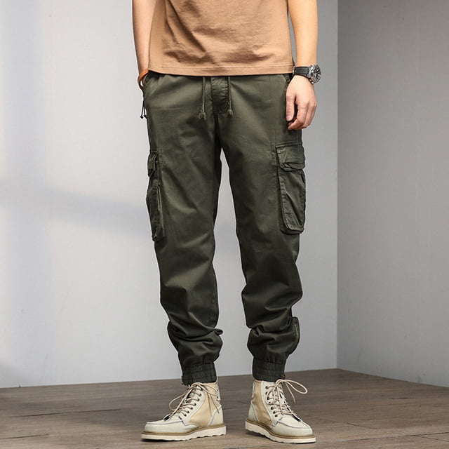 Pantalon Cargo pour Hommes / Mode Homme Ample Grande Taille avec Poches, Lacets, Taille Élastique, Pantalon Utilitaire Décontracté pour Hommes avec Réglable