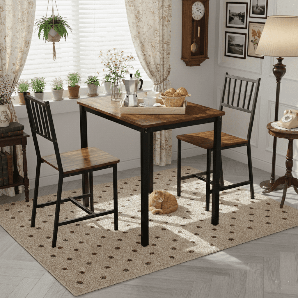 Aukfa 3 Piece Dining Table Set for 2, Space-Saving Kitchen Table Set with 2 Chair & Steel Frame for Small Spaces,Black