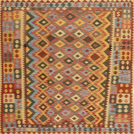 Ahgly Company Indoor Square Contemporary Mahogany Brown Abstract Area Rugs, 7' Square