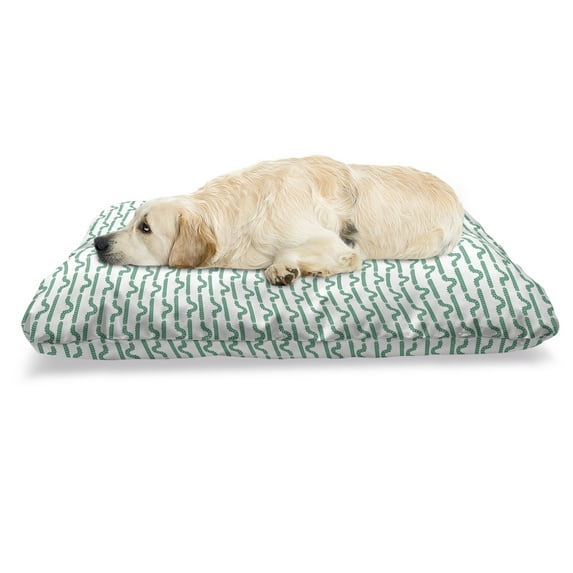 Caterpillar Pet Bed, Pattern of Larva Type Bugs Repeating Spring Season Animals Wildlife, Resistant Pad for Dogs and Cats Cushion with Removable Cover, 24" x 39", Sea Green and White, by Ambesonne