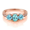 thumbnail image 2 of Gem Stone King 1.93 Ct Oval Blue Apatite 18K Rose Gold Plated Silver Moissanite Ring (Size 9), 2 of 4