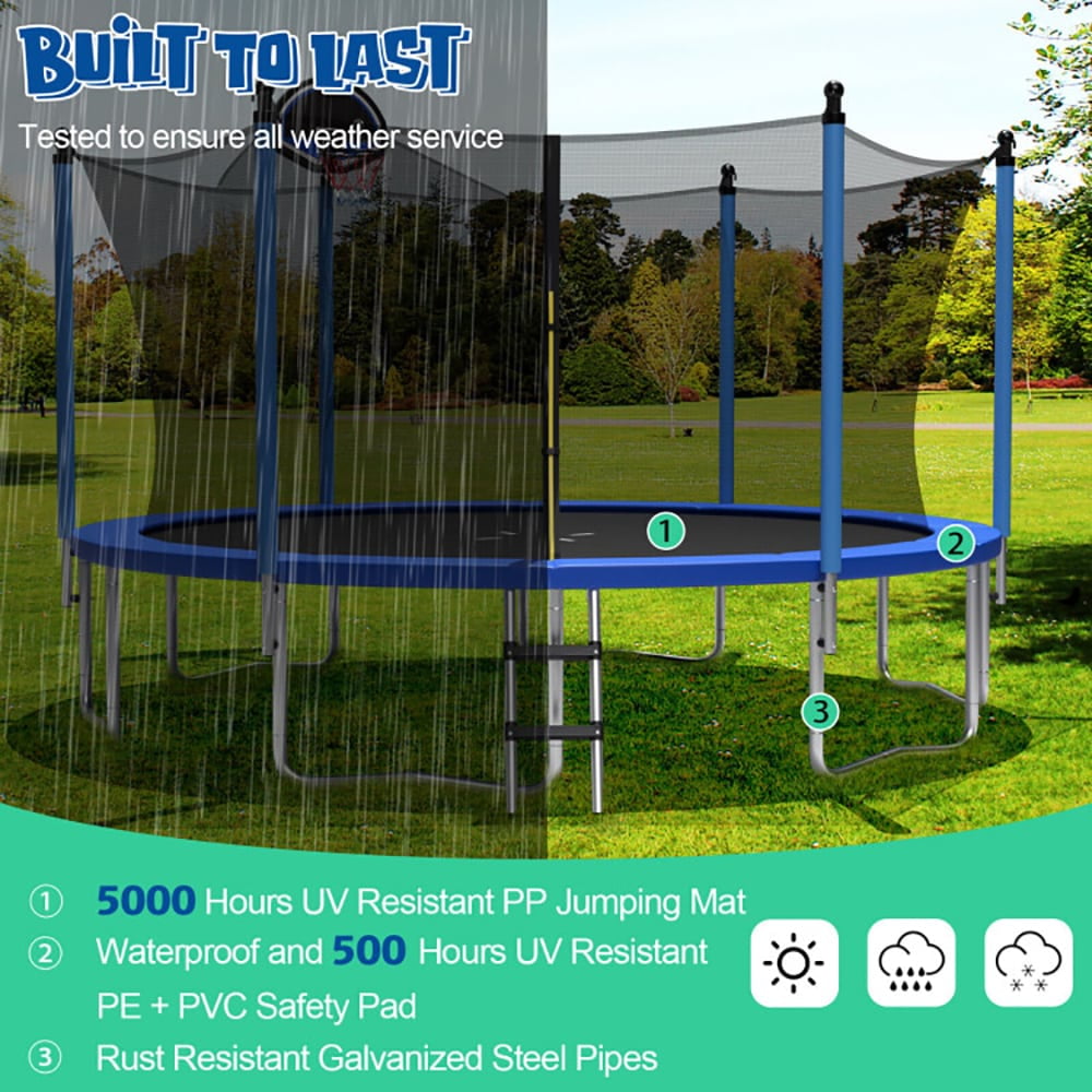 Spaco Outdoor Recreational Trampoline with Ladder and Enclosure Net, 12 ft Bounce Trampoline for Outdoor as Garden, Park