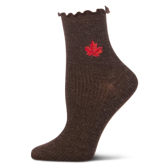 MeMoi Women's Sparkly Ribbed Lettuce Edge Embroidered Leaf Crew Sock - Womens - Female, 9-11, Java