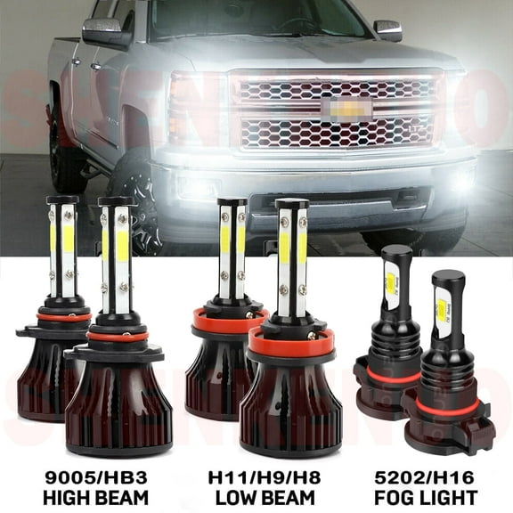 For Chevrolet Silverado 3500 2007-2020 Led Headlights 20000LM 9005 High Beam H11 Low Beam 5202 Fog Light Bulbs