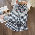 thumbnail image 2 of YuYuBao Toddler Girls Outfits Sets Summer Plaid Print Embroidery Ruffles Tops And Shorts Sets 2 Piece Children Girls Classic Loose Beach Clothing Sets, 3-4 Years, 2 of 3