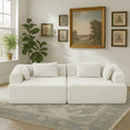 thumbnail image 4 of 2-Piece Full-Foam Modular Couch, 96" Bouclé Sectional with Plush Pillows, Contemporary Rounded Arms, Compressed Pack, Cream, 4 of 9