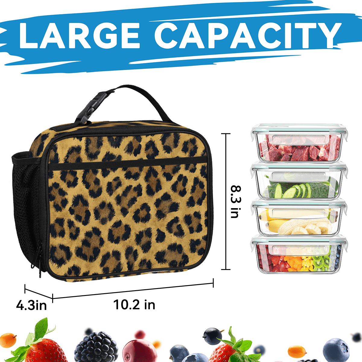 Herdesigns Leopard Backpack with Lunch Box Cheetah Print Lightweight Large Travel Work Laptop Backpacks Set Casual Daypacks