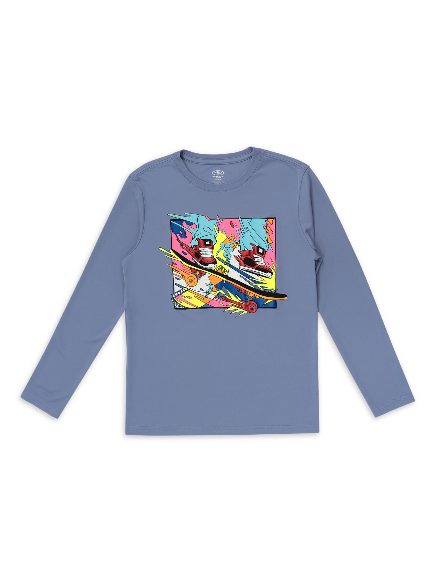 Athletic Works Boys Long Sleeve Graphic Top, Sizes 4-18 & Husky