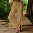 thumbnail image 3 of Ohufall Womens Summer Pants Casual Loose High Waisted Trousers Solid Color Drawstring Elastic Waist Pants with Pockets, 3 of 4