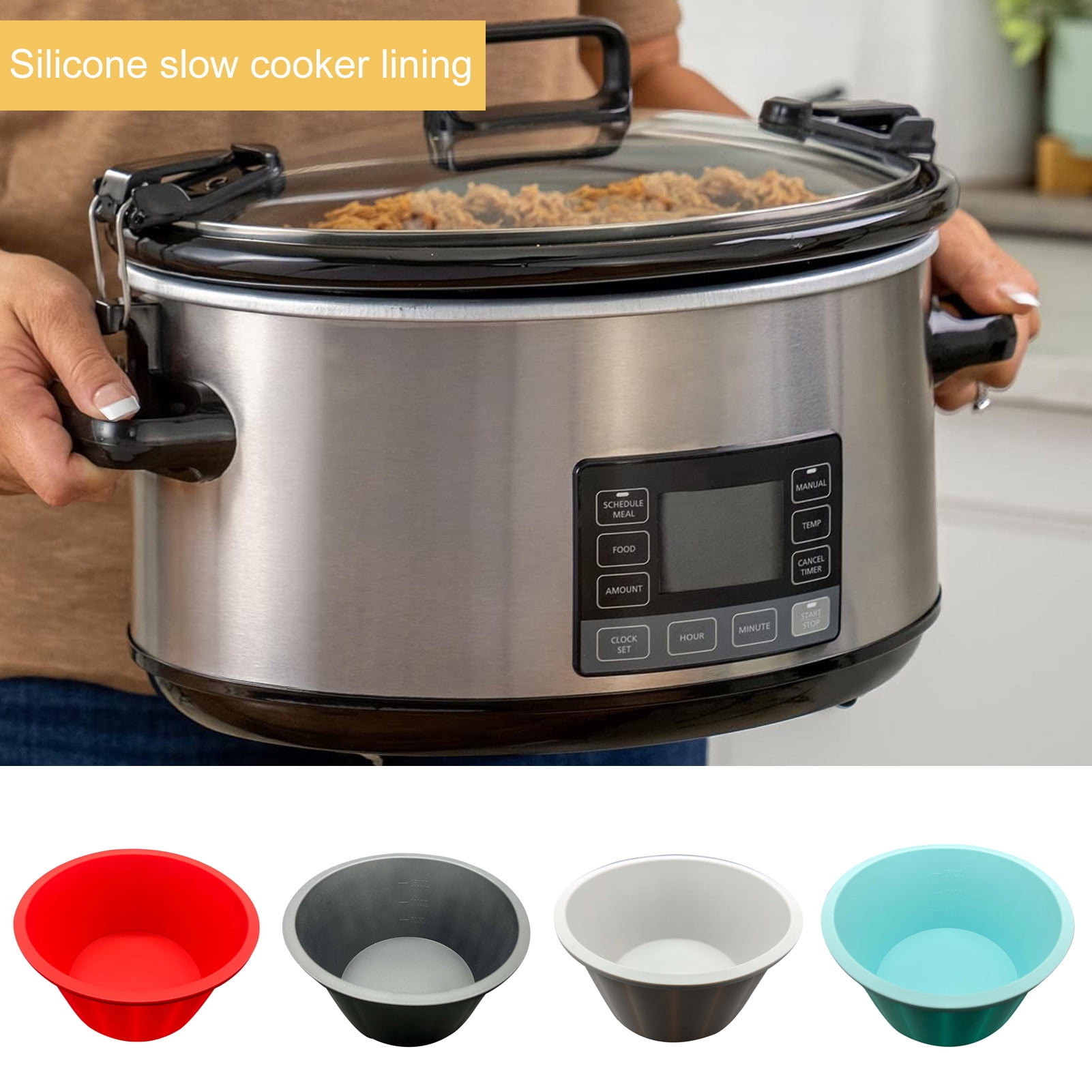 OathHaven Silicone Crock Pot Liners Large Size w/Tongs | Single Reusable Silicone Slow Cooker Liner | Flexible Slow Cooker Liners 3-8 Quart Pots | Easy Clean