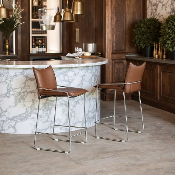 Pola Counter Stool Brown Counter Stool, Modern Style, Plush and durable faux leather fabric, Plywood, Indoor Bar